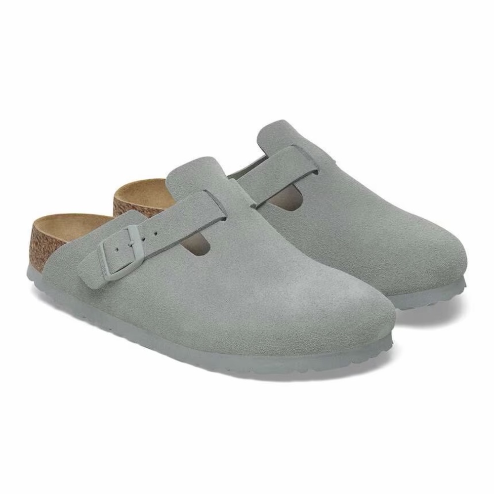 Birkenstock Boston Light Gray Suede Clog Sandals size EU 38